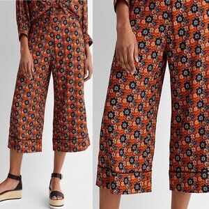 NEW Smythe Printed Wide Leg Cropped Pants Batik Floral Size XS‎ Rust Floral Boho